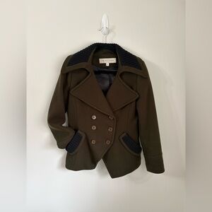 TRINA TURK Olive Green Double Breasted Wool Blend Jacket Womens 6 Old Money
